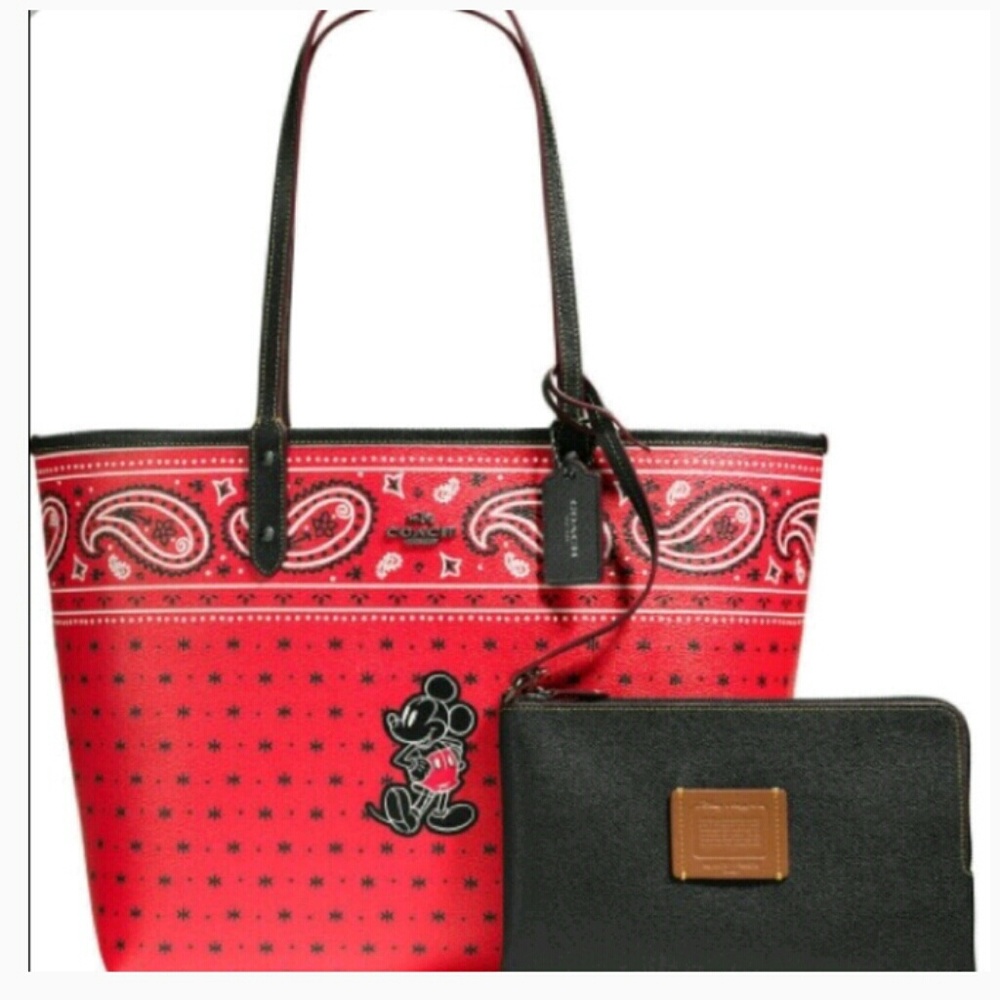 NEW Coach Mickey Mouse Reversible Bandana Tote Pur
